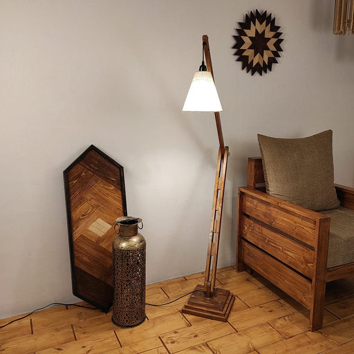 Fisher Wooden Floor Lamp with Brown Base and Jute Fabric Lampshade