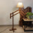 Bezalel Wooden Floor Lamp with Brown Base and Beige Fabric Lampshade