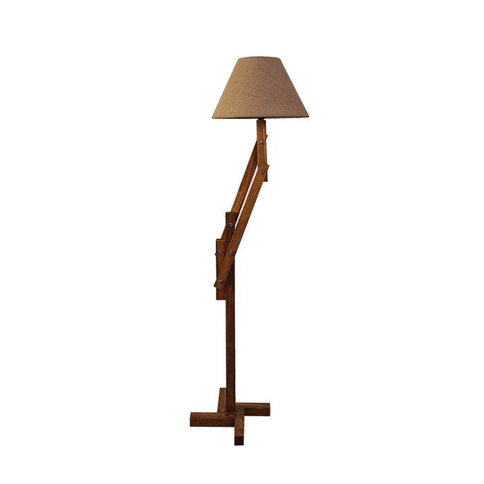 Bezalel Wooden Floor Lamp with Brown Base and Beige Fabric Lampshade