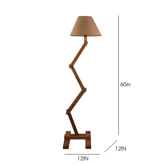 Hinge Wooden Floor Lamp with Brown Base and Beige Fabric Lampshade