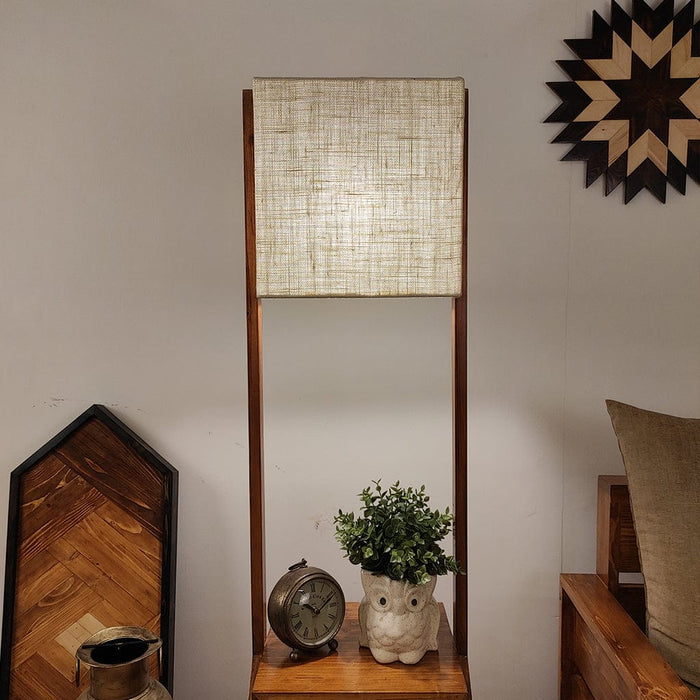 Gabrielle Wooden Floor Lamp with Brown Base and Jute Fabric Lampshade