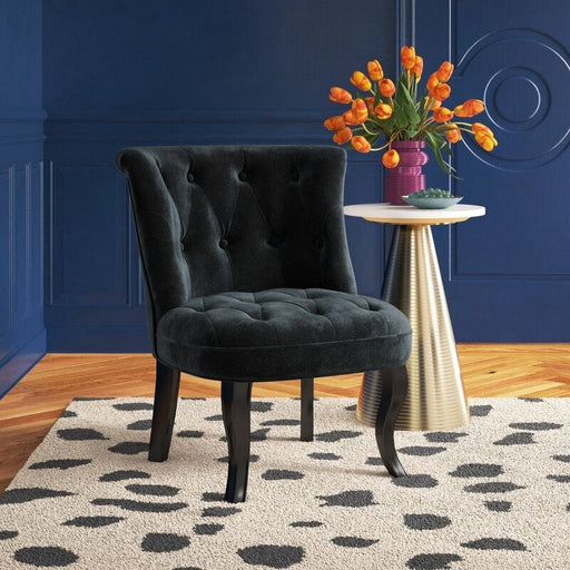 Wooden Teak Wood Wide Tufted Side Chair