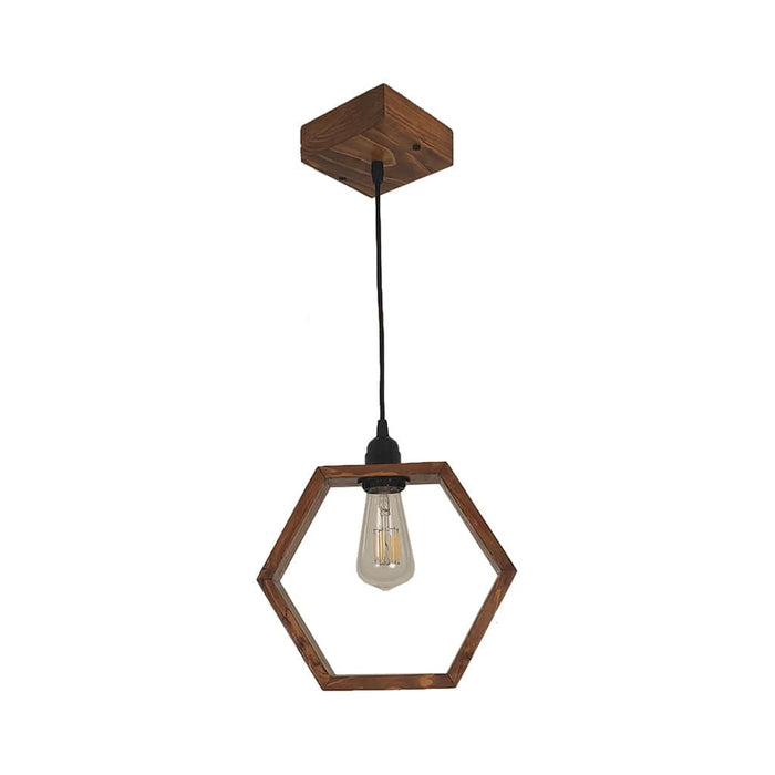 Hex Brown Wooden Single Hanging Lamp