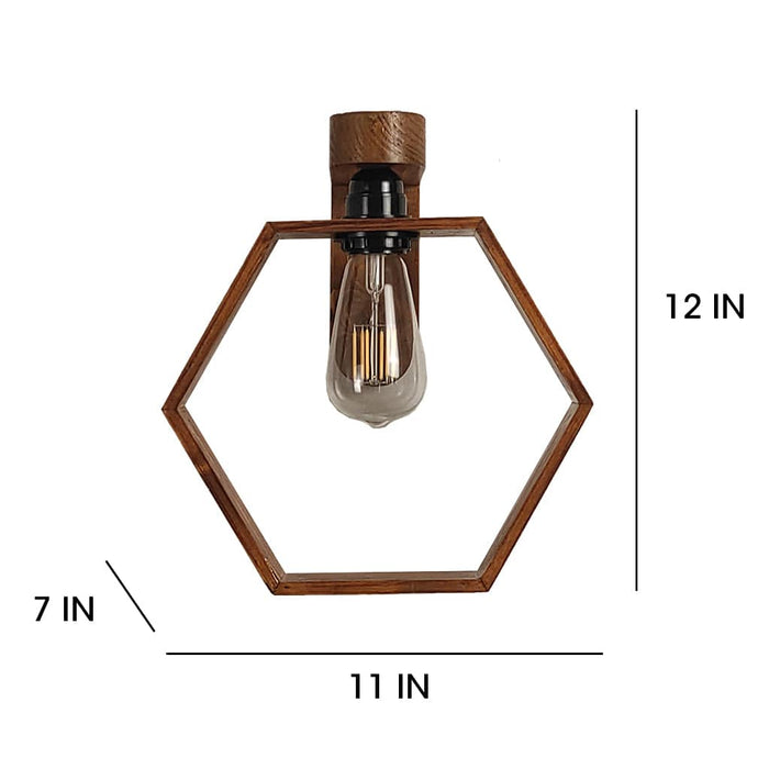 Hex Brown Wooden Wall Light