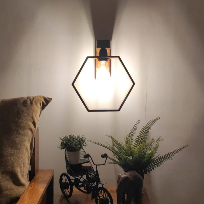 Hex Brown Wooden Wall Light