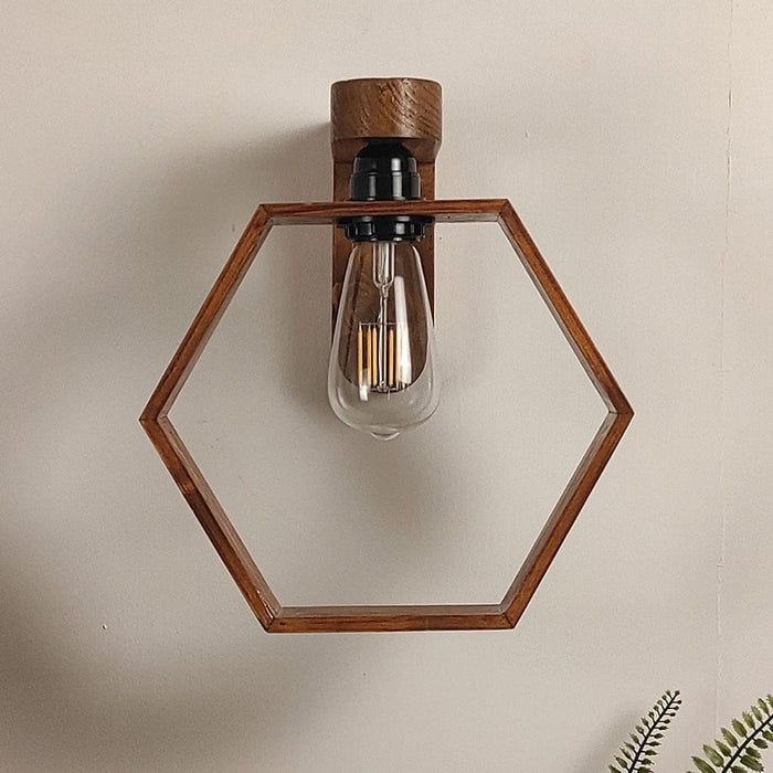 Hex Brown Wooden Wall Light