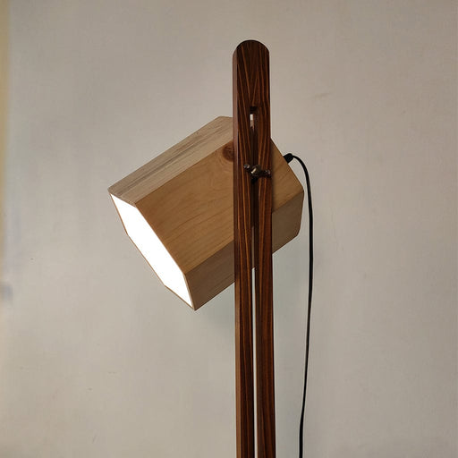 Flex Wooden Floor Lamp with Brown Base and Beige Fabric Lampshade