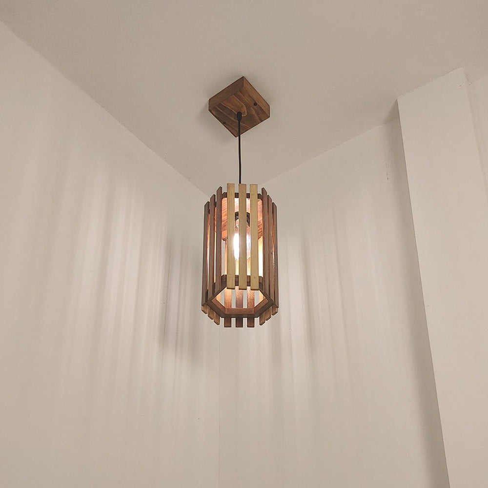 Hexa Brown Wooden Single Hanging Lamp