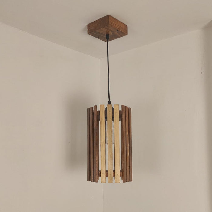 Hexa Brown Wooden Single Hanging Lamp