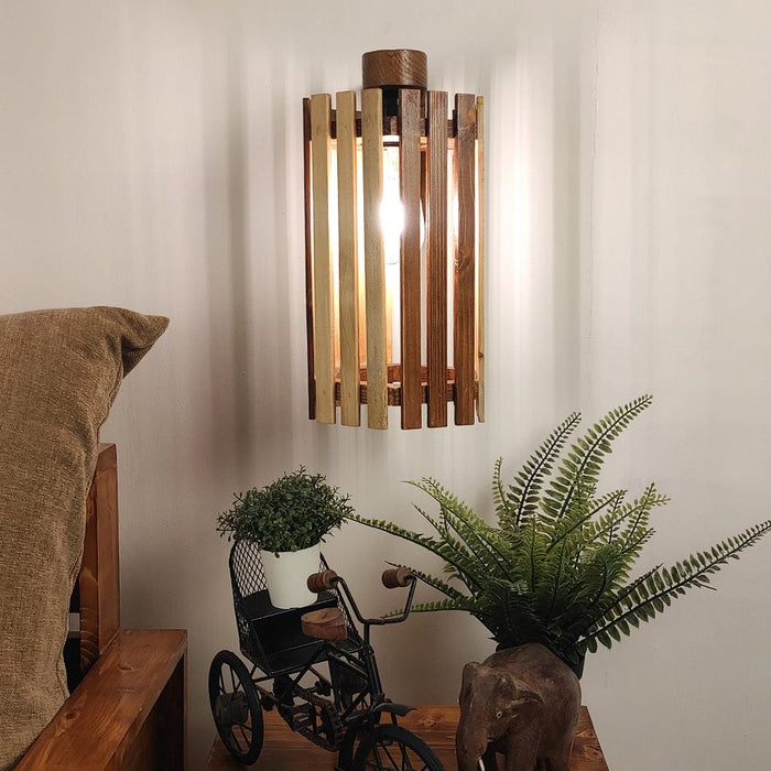 Hexa Brown Wooden Wall Light