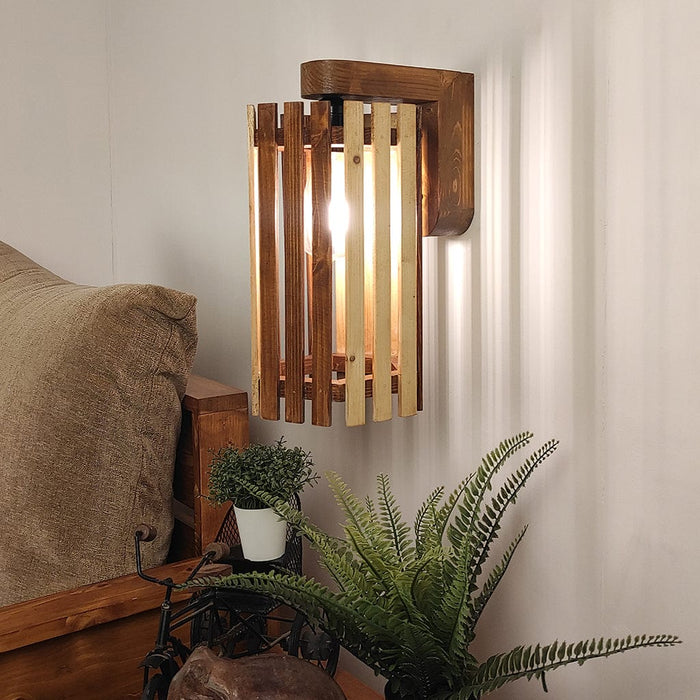 Hexa Brown Wooden Wall Light