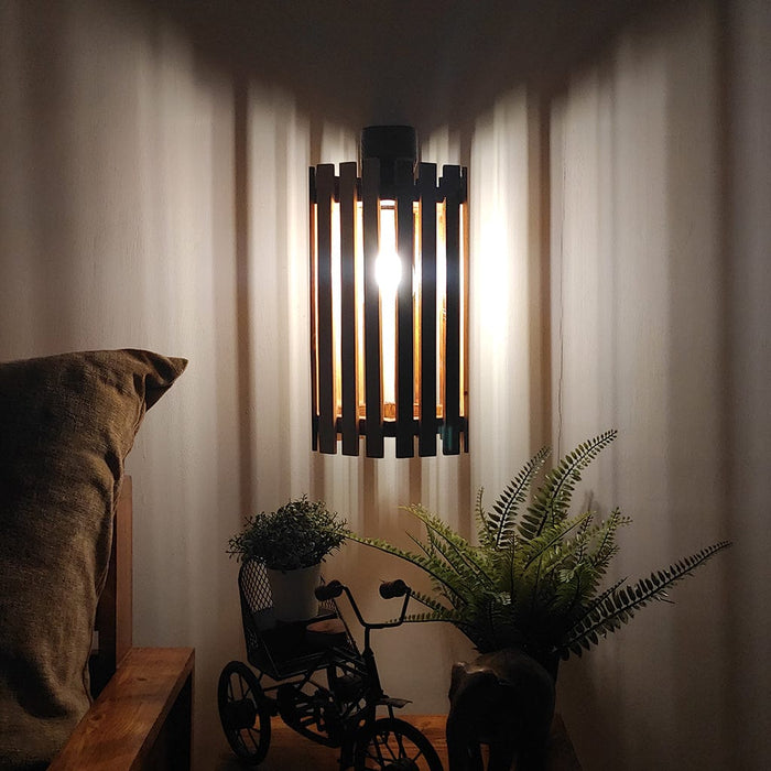 Hexa Brown Wooden Wall Light