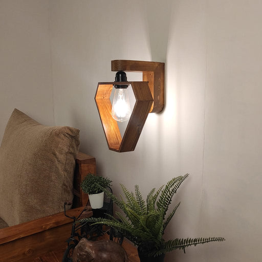 Hexad Brown Wooden Wall Light