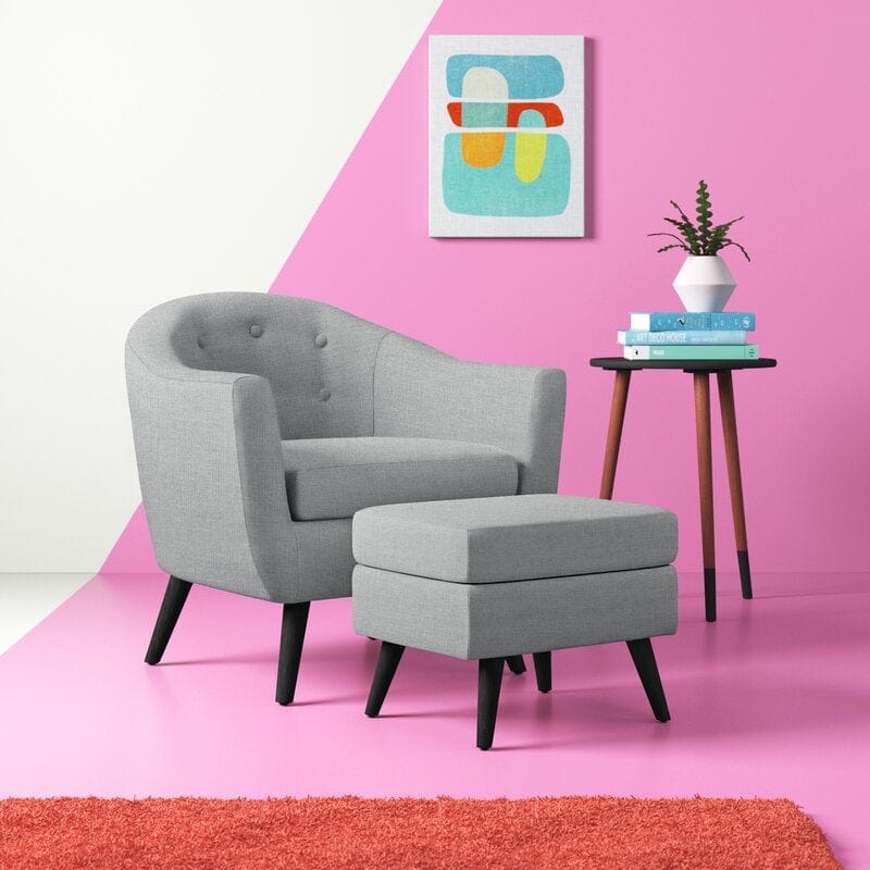 Hiltonia Wide Tufted Barrel Chair and Ottoman