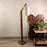 Boho Wooden Floor Lamp with Brown Base and Beige Fabric Lampshade