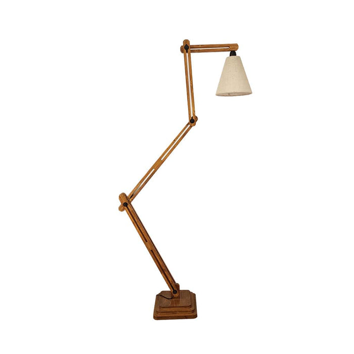 Hydra Wooden Floor Lamp with Brown Base and Jute Fabric Lampshade