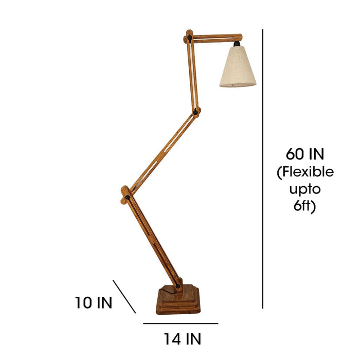 Hydra Wooden Floor Lamp with Brown Base and Jute Fabric Lampshade