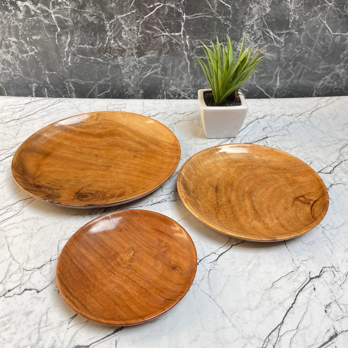 WOODEN ROUND PLATE SET OF 3|| FOOD GRADE
