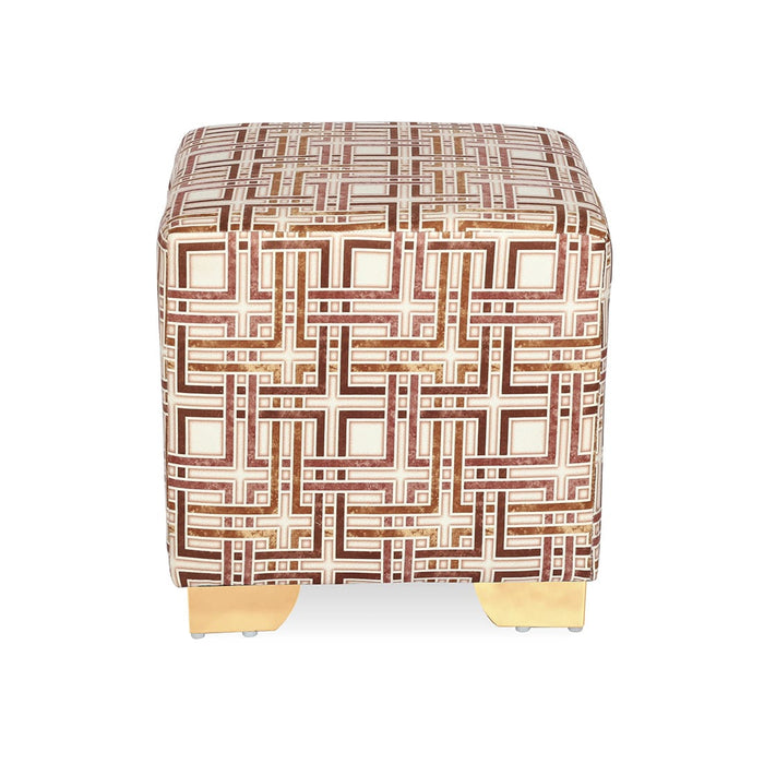 DOE BUCK SQUARE PRINTED WHITE GOLD OTTOMAN WITH METAL LEG