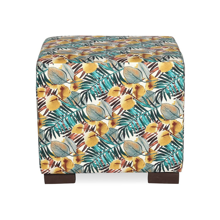 DOE BUCK SQUARE PRINTED OTTOMAN WITH WOODEN LEG