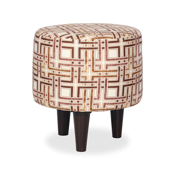 DOE BUCK ROUND PRINTED GOLD OTTOMAN WITH METAL LEG