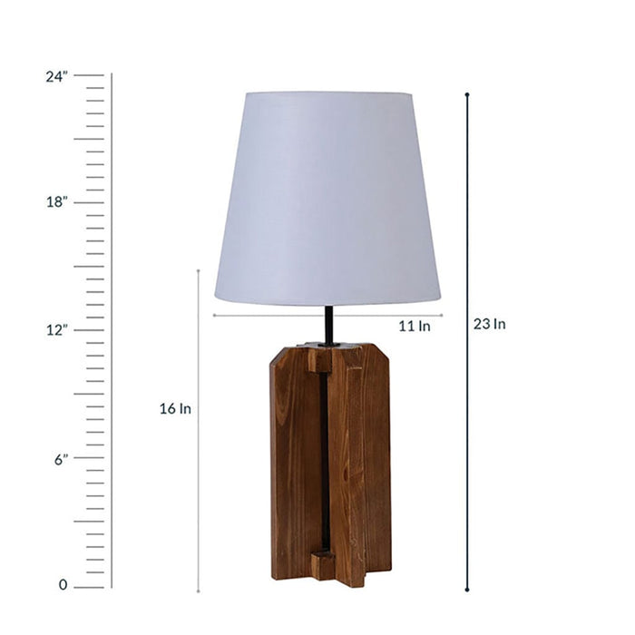 Stella Brown Wooden Table Lamp with White Fabric Lampshade