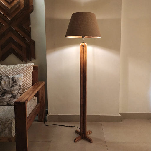 Stella Wooden Floor Lamp with Premium Beige Fabric Lampshade