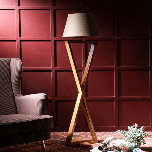 Infinity Wooden Floor Lamp with Premium Beige Fabric Lampshade