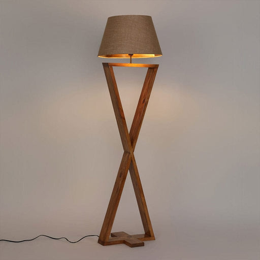 Infinity Wooden Floor Lamp with Premium Beige Fabric Lampshade