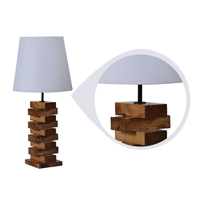 Cedar Brown Wooden Table Lamp with White Fabric Lampshade