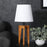 Jet Brown Wooden Table Lamp with White Fabric Lampshade