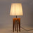 Jet Brown Wooden Table Lamp with White Fabric Lampshade