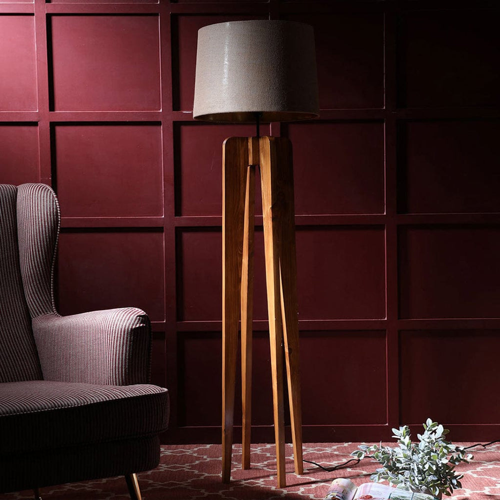 Jet Wooden Floor Lamp with Premium Beige Fabric Lampshade