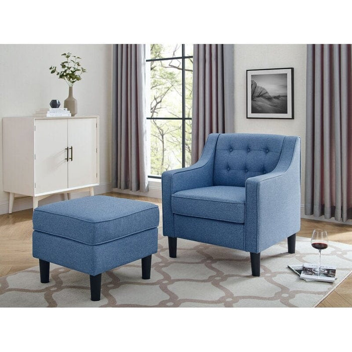 Wide Tufted Armchair and Ottoman