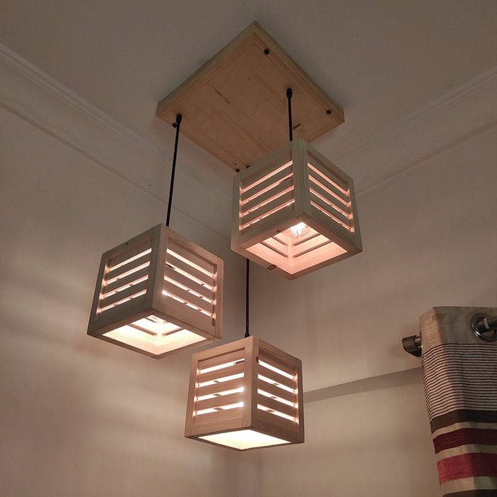 Lyon Beige Wooden Cluster Hanging Lamp