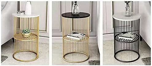 Round Coffee and Side Accent End Table for Living Room with Metal & Engineered Wood Tabletop and Metal Frame Gold Powder Coated-White-Gold