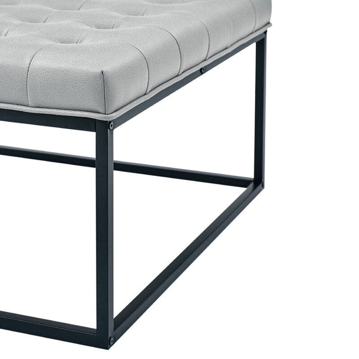Living Room Coffee Table Wide Leatherette Tufted Square Cocktail Table, Large Bench