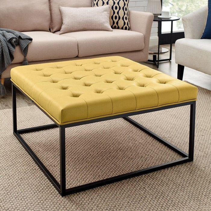 Living Room Coffee Table Wide Leatherette Tufted Square Cocktail Table, Large Bench