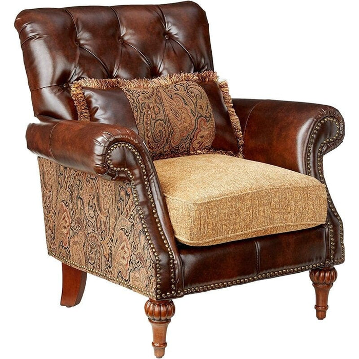 Wooden Handcarved Teak Wood Sofa Wide Tufted Armchair