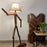 Melman Wooden Floor Lamp with Brown Base and Beige Fabric Lampshade