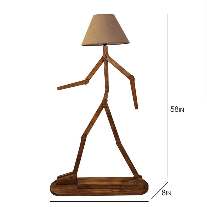 Melman Wooden Floor Lamp with Brown Base and Beige Fabric Lampshade