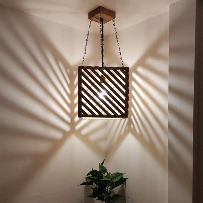 Oblique Beige Wooden Single Hanging Lamp