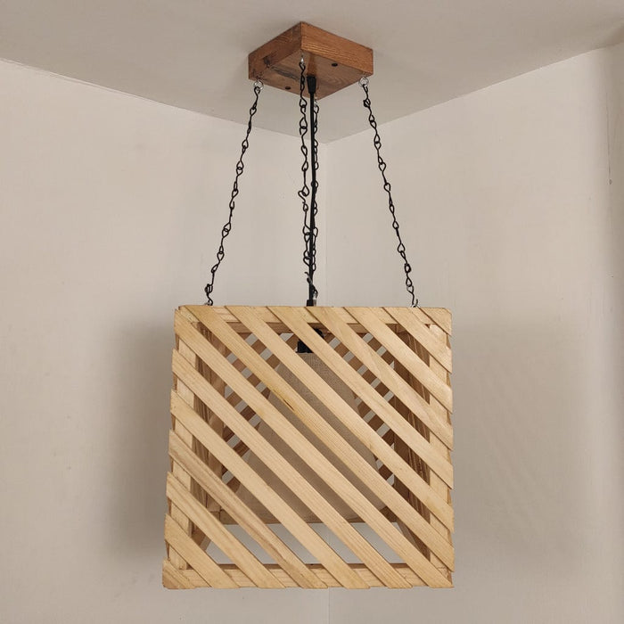 Oblique Beige Wooden Single Hanging Lamp