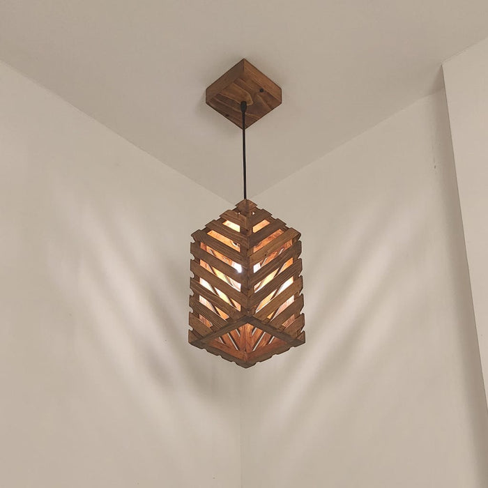 Oblique Brown Wooden Single Hanging Lamp