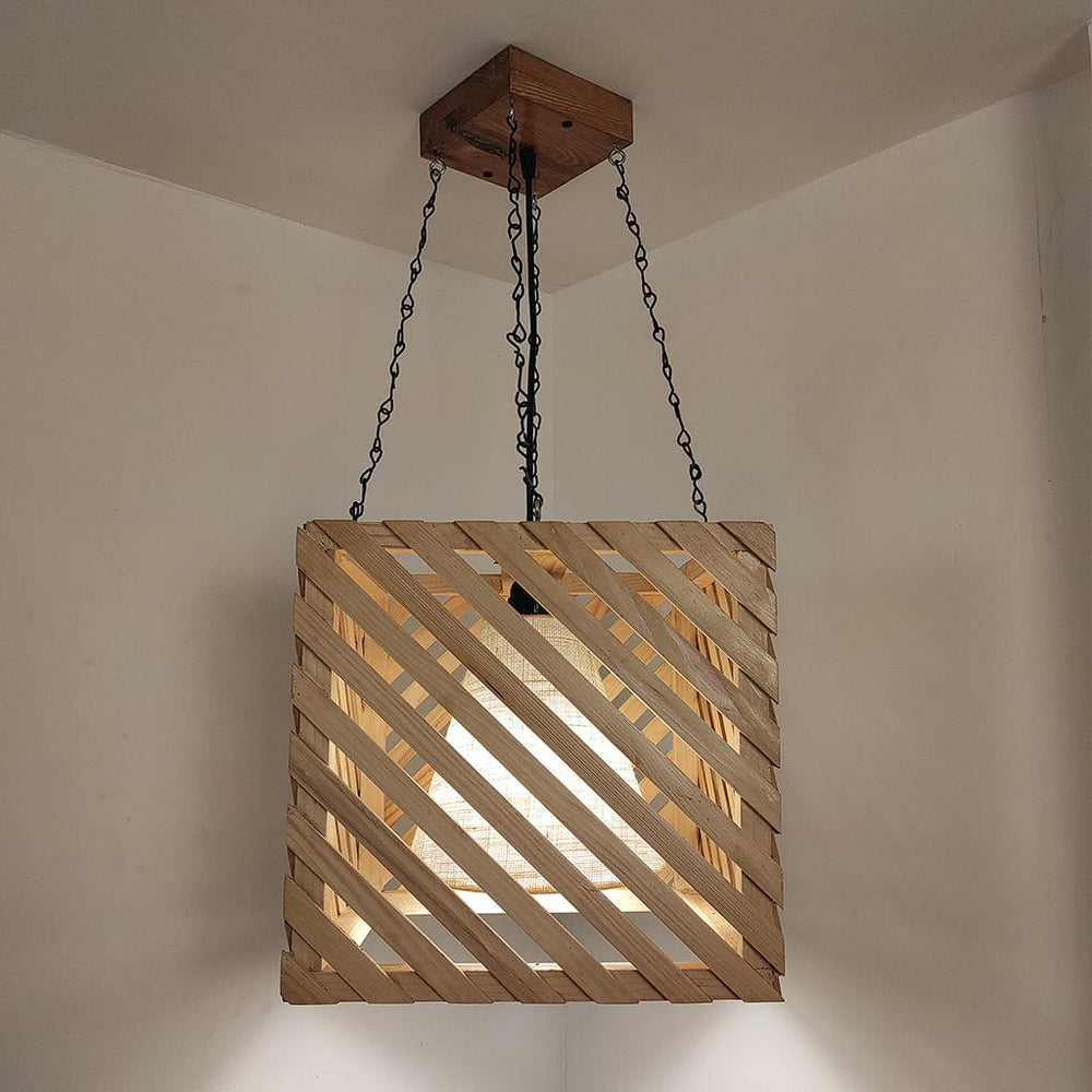 Oblique Beige Wooden Single Hanging Lamp