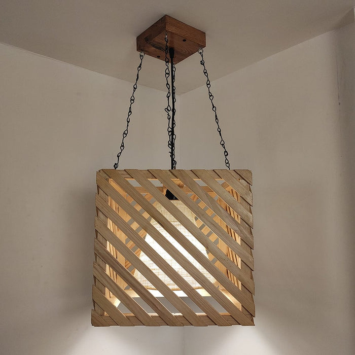 Oblique Beige Wooden Single Hanging Lamp