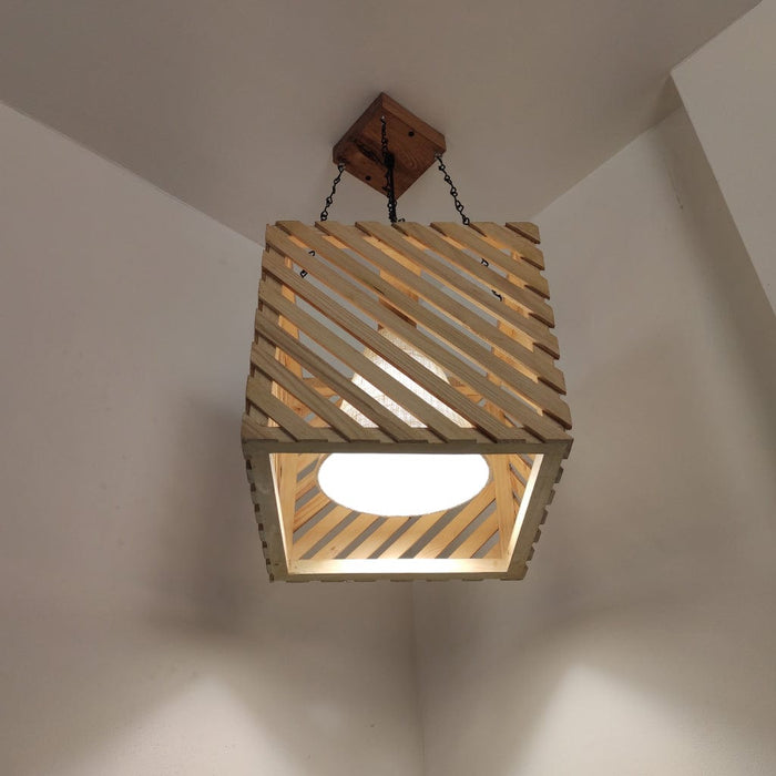 Oblique Beige Wooden Single Hanging Lamp