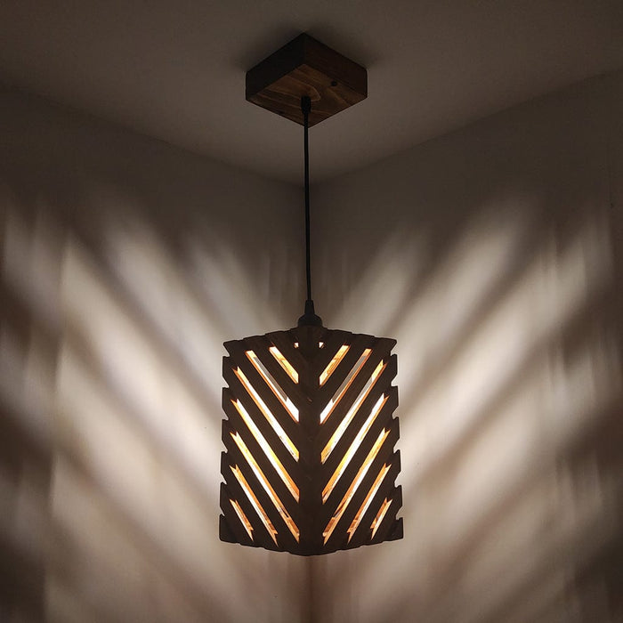 Oblique Brown Wooden Single Hanging Lamp