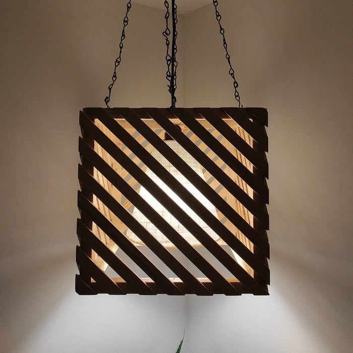 Oblique Beige Wooden Single Hanging Lamp