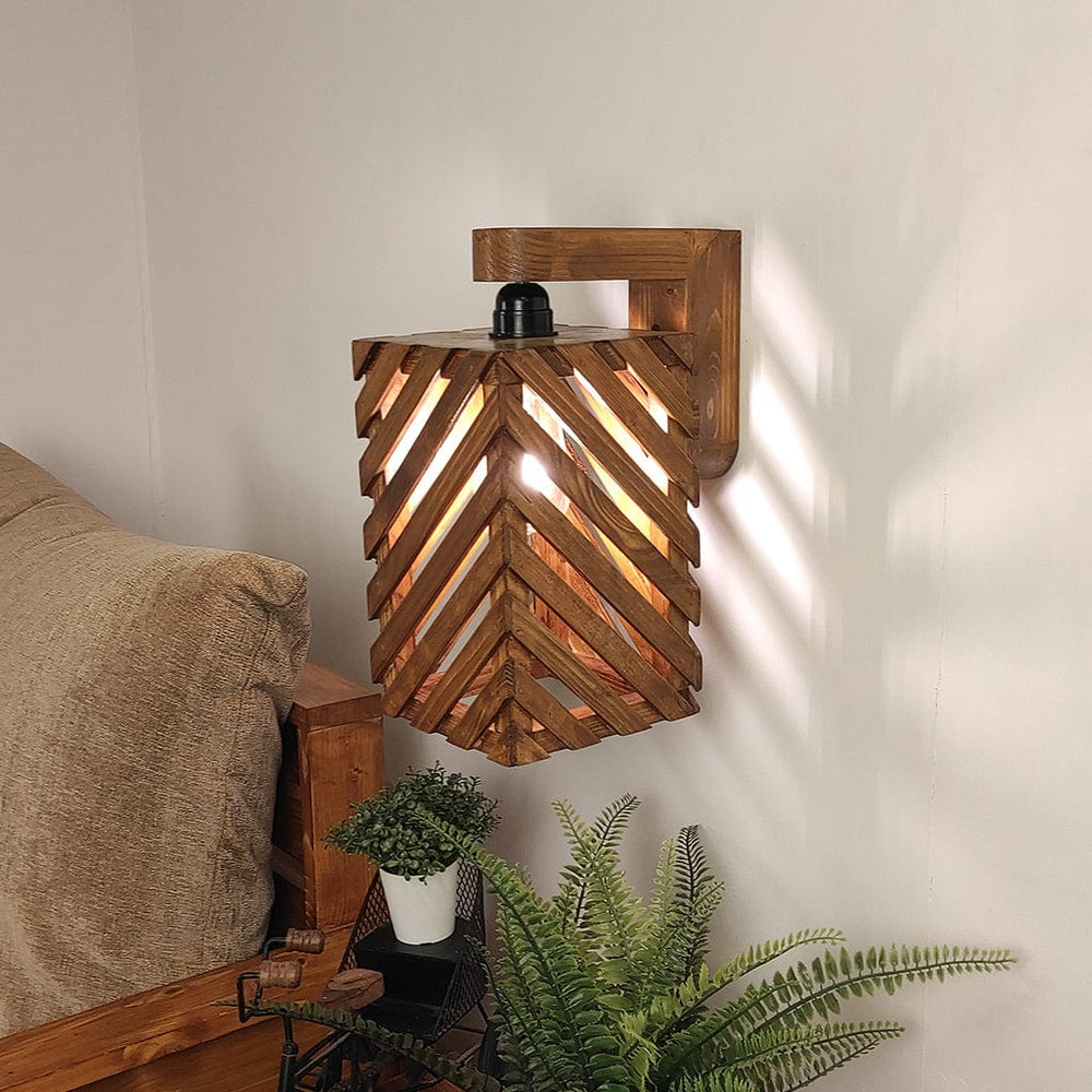 Oblique Brown Wooden Wall Light